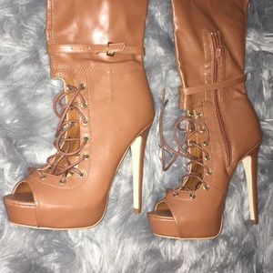 Brown Thigh High Boot Heals